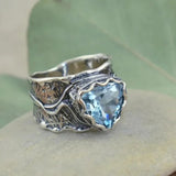 Antique Silver Ring with Blue Crystal