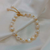 White Retro Pearl Bracelet with Gold Accents