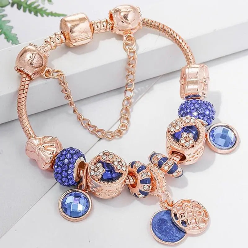 Rose Gold & Blue Crystal Bracelet