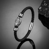 Braided Black Leather Viking Compass Bracelet