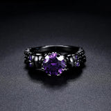 Black Retro Ring with Purple Stone & Intricate Pattern