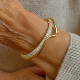 Elegant Open Bracelet with White & Yellow Enamel