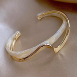 Elegant Open Bracelet with White & Yellow Enamel