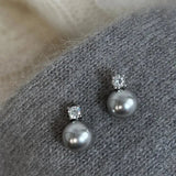 Elegant Earrings with Black Pearls & Cubic Zirconia
