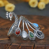 Ethnic Silver Ring with Precious Stones