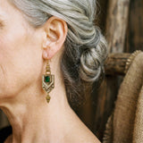 Geometric Retro Earrings in Gold & Green