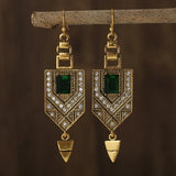 Geometric Retro Earrings in Gold & Green
