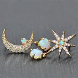 Moon & Star Earrings in Gold & Opal