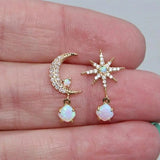 Moon & Star Earrings in Gold & Opal