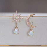 Moon & Star Earrings in Gold & Opal
