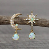 Moon & Star Earrings in Gold & Opal