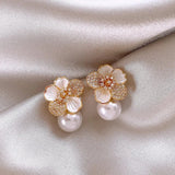 Earrings with White Camellia & Daisy