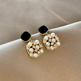 Earrings with Black Opals & Gold Pearls