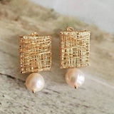 Gold Thread Earrings with Retro Pearls