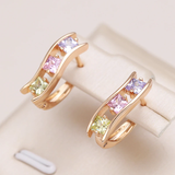 Colorful Gold Earrings with Zircon