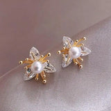 Floral Earrings with Crystals & Pearls