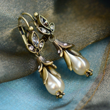 Floral Drop Earrings with Vintage Pearls