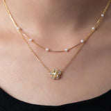 Floral Necklace with Double Pearls