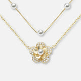 Floral Necklace with Double Pearls