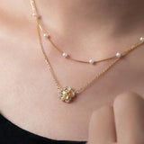 Floral Necklace with Double Pearls