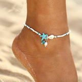Anklet with Stars & Natural Stone Shell