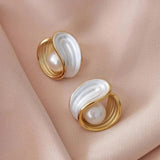 Luxury Drop Earrings with White Opal & Gold Pearls