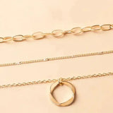 Retro Necklace with Layered Chains & Gold Pendant