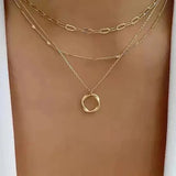 Retro Necklace with Layered Chains & Gold Pendant