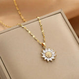 Necklace with Crystal Sunflower in Gold Tone