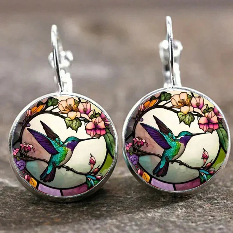 Necklace with Metal Swallow-Shaped Pendant & Glass Dome