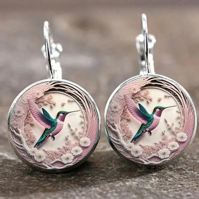 Necklace with Metal Swallow-Shaped Pendant & Glass Dome