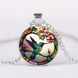 Necklace with Metal Swallow-Shaped Pendant & Glass Dome