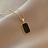 Necklace with Minimalist Square Black Pendant Titanium Elite