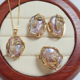 Pearl Necklace + Earrings with Gold Pearls