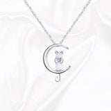 Necklace with Moon & Cat Moonstone Pendant