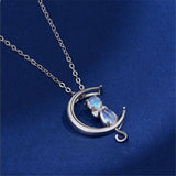 Necklace with Moon & Cat Moonstone Pendant