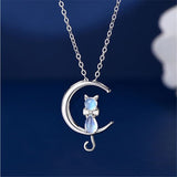 Necklace with Moon & Cat Moonstone Pendant
