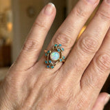 Blue Retro Ring with Crystals & Opal