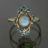 Blue Retro Ring with Crystals & Opal