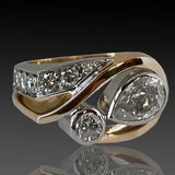 Irregular Vintage Ring in Gold & Silver with Zircon