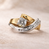 Irregular Vintage Ring in Gold & Silver with Zircon