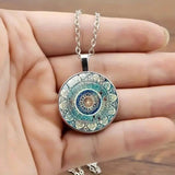 Round Retro Necklace with Blue Mandalas