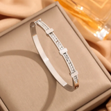 Open Geometric Two-Layer Cubic Zirconia Bracelet
