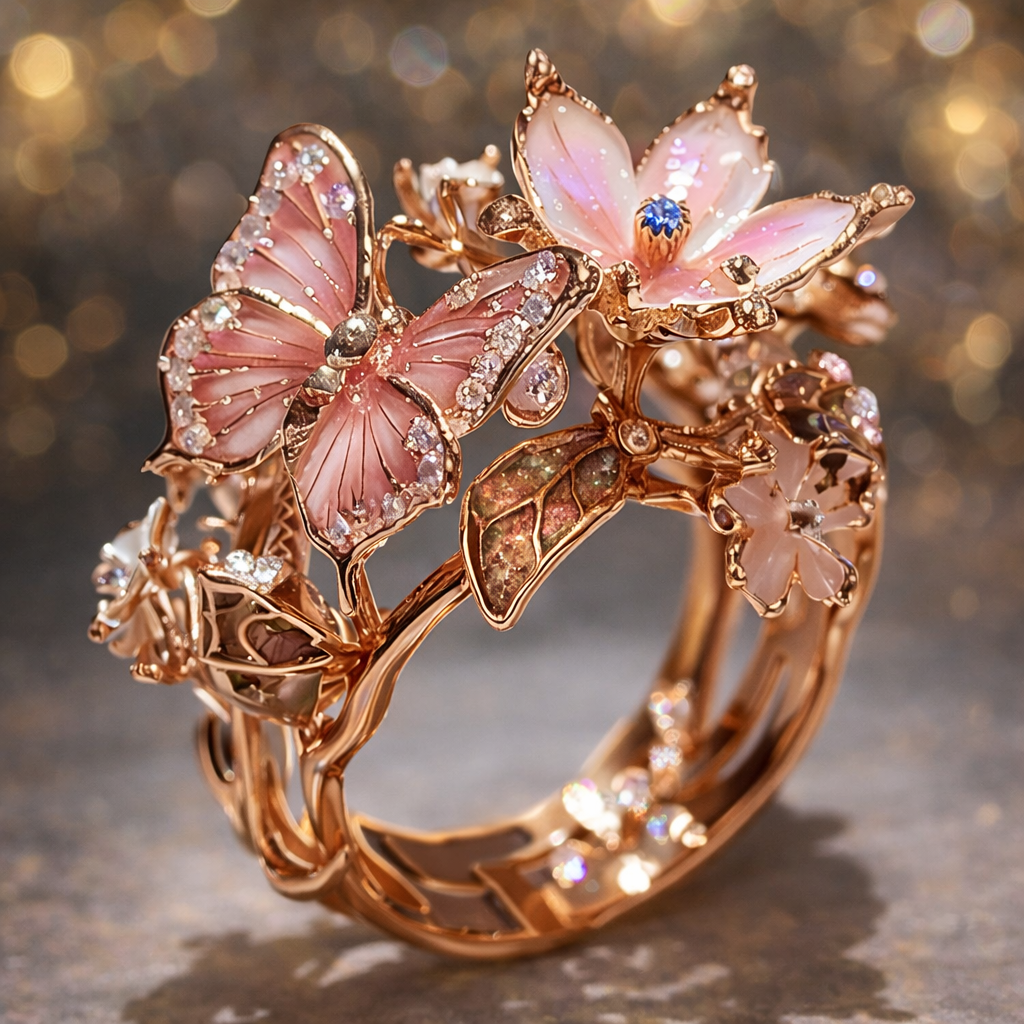 Butterfly-Shaped Ring with Shimmering Zircon
