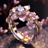 Ring with Crystal & Exotic Pink Flower