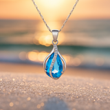 Handmade Drop-Shaped Necklace with Blue Zircon
