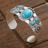 Adjustable Open Silver & Turquoise Bracelet