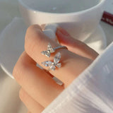 Adjustable Ring with Shimmering Butterfly in Silver