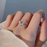 Adjustable Ring with Shimmering Butterfly in Silver