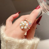Adjustable Ring with Charming Pearls